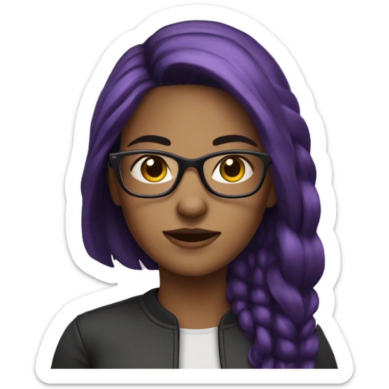 Generate a techsavy girl with glasses and dark purple hair sticker
