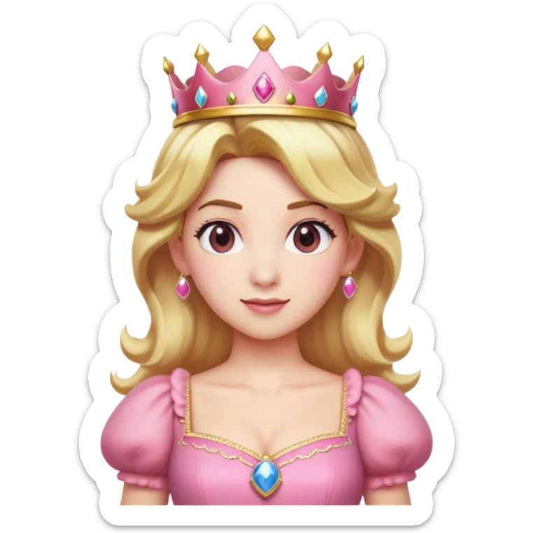 Princess Peach from Mario games with blonde hair, pink dress, crown sticker