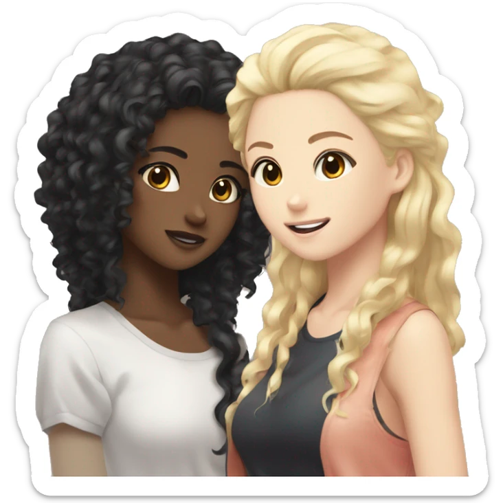 One girl withe bleck curly hair and another girl with straight blonde hair anime  sticker