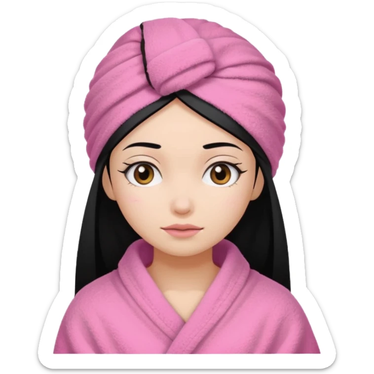 Girl with a pink towel on her head, black hair tucked in towel  sticker
