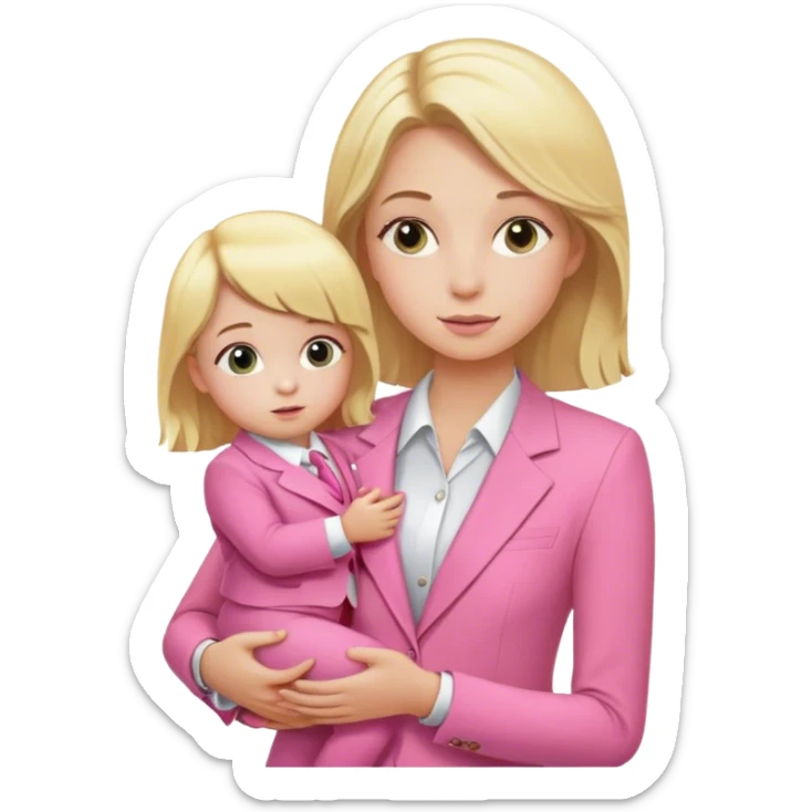 Blond girl pink suit with child sticker