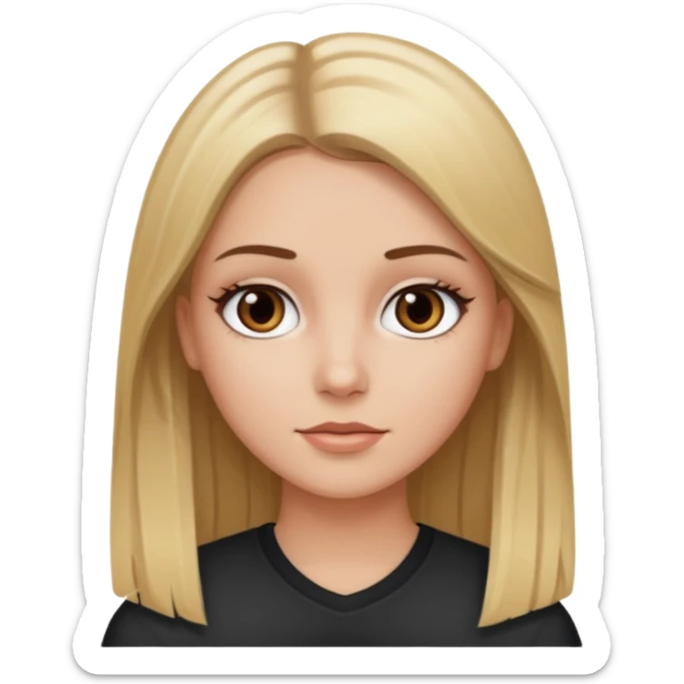 Make a white girl with black eyes, brown straight hair with brown hair and blonde highlights sticker