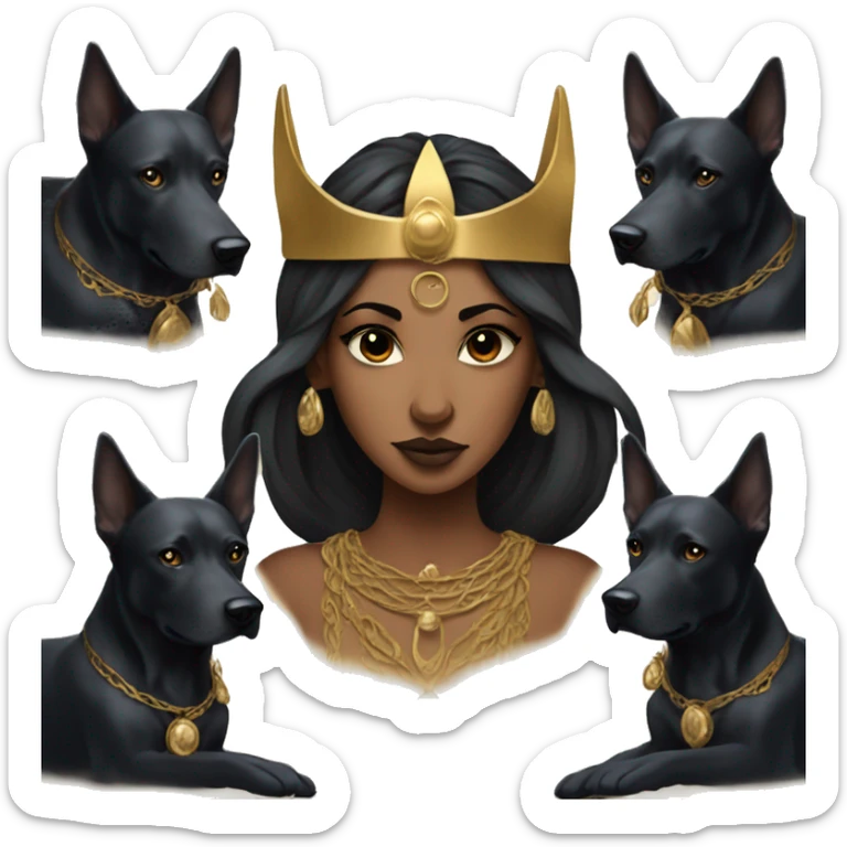 Hekate goddess of the night and magic- triple goddess black hair and two black dogs sticker