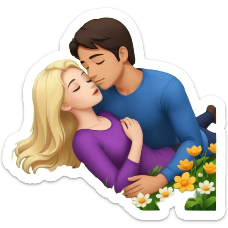 naked man, dark Hair, kneeling, Kissing lying naked blonde Woman sticker