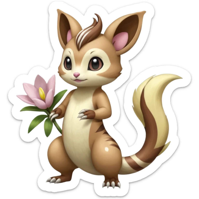 Cute Romantic Realistic Floral Meloetta-Furret-Palkia-Cresselia-Digimon-Pokémon-Fakémon-hybrid-fusion, full body sticker
