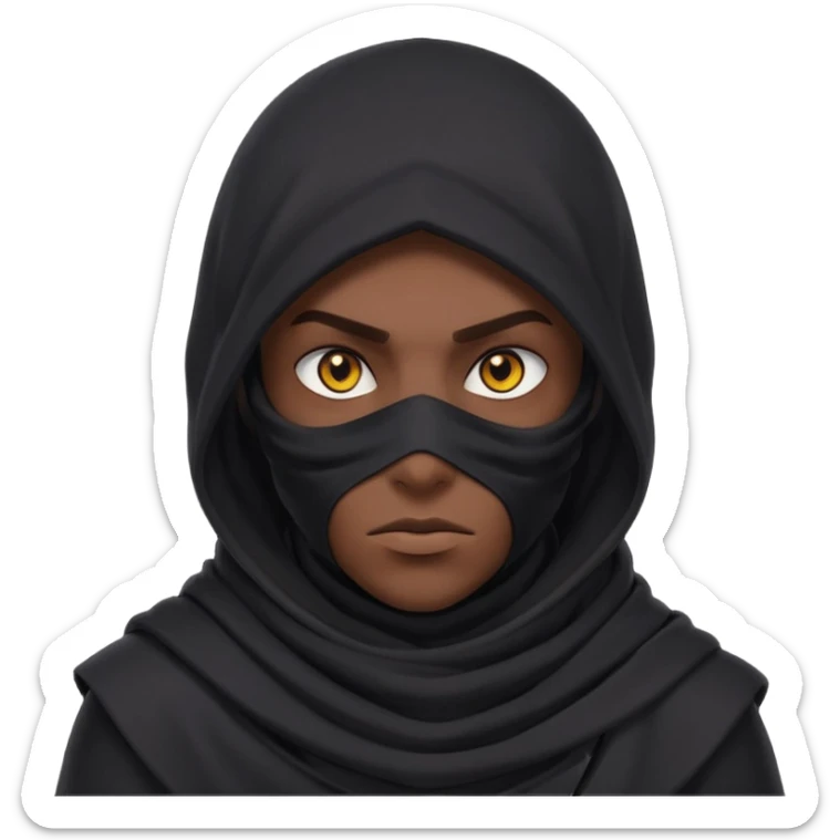 desert assassin portrait, head and shoulders only, dark hood, face scarf, mysterious glowing eyes, stealth vibe, 3D cartoon, mobile game icon style, clean background, no text, no watermark
 sticker
