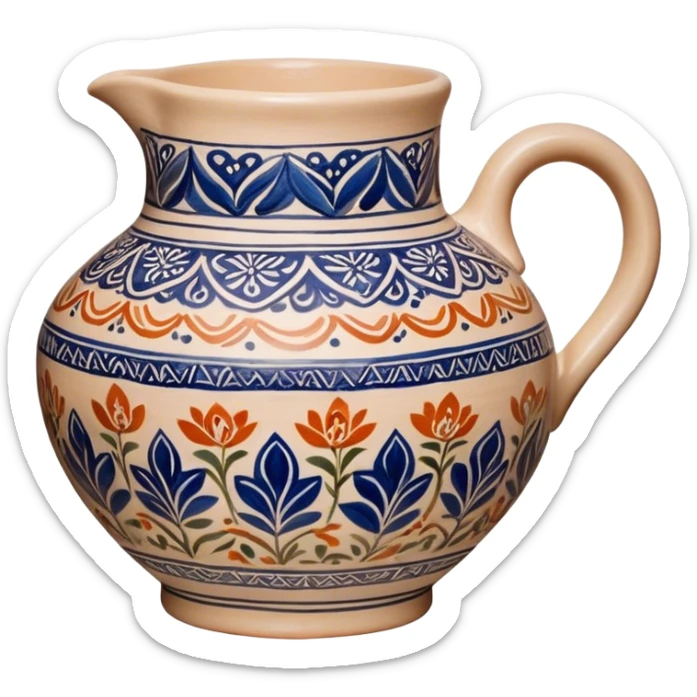 Cinematic Realistic image of a piece of Bolesławiec pottery, rendered with intricate, hand-painted designs and detailed textures, set against a softly illuminated backdrop that highlights its artisanal beauty sticker