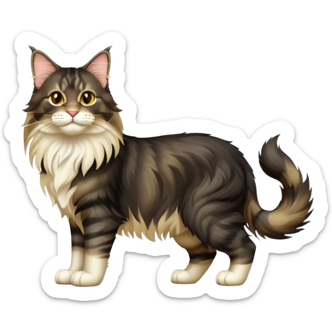 cinematic-black-maine-coon-cat-full-body-on all fours-emoji,-head-tilted-playfully-and-inquisitively,-sleek--black-fur,-simplified-yet-adorable-features,-highly-detailed,-glowing-with-a-warm,-friendly-glow -simplified-yet-realistic sticker