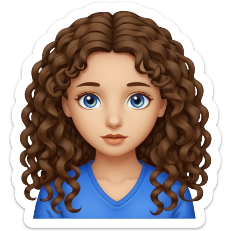 Olive skinned girl blue eyes with long loose curly brown hair with brown highlights  sticker