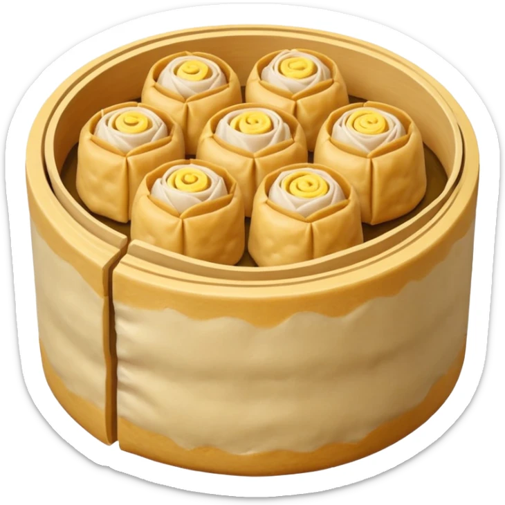 siu mai (a type of dim sum, just 1 white color fish patty wrapped by yellow dough, leaving only the top part unwrapped, shape looks like short cylinder shape) sticker
