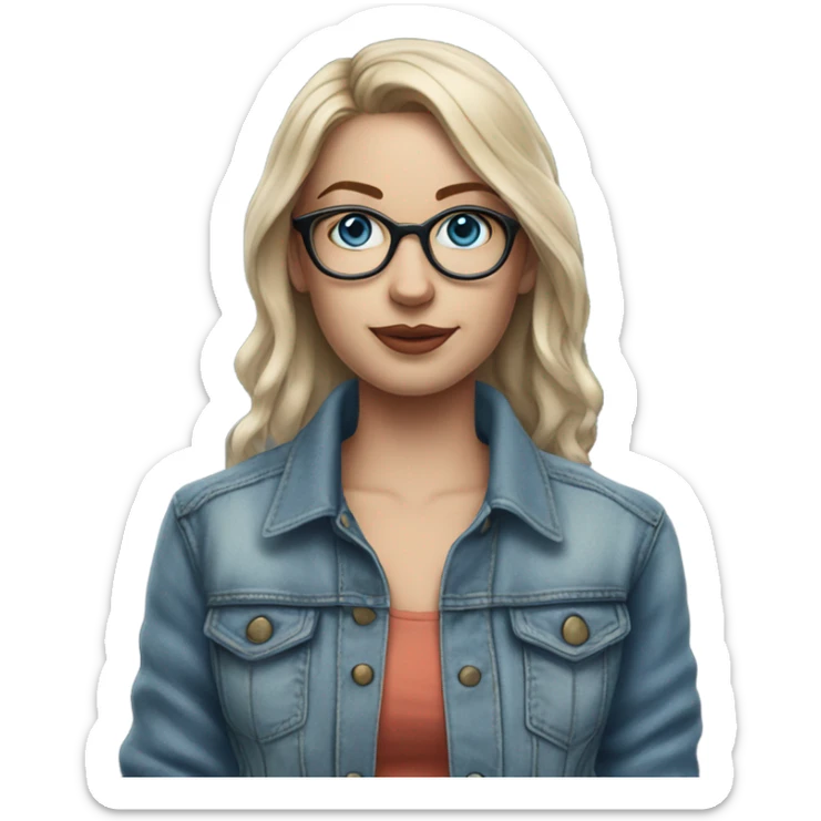 Hyper Realistic pale beautiful tattooed woman with glasses and blue eyes wearing denim jacket sticker