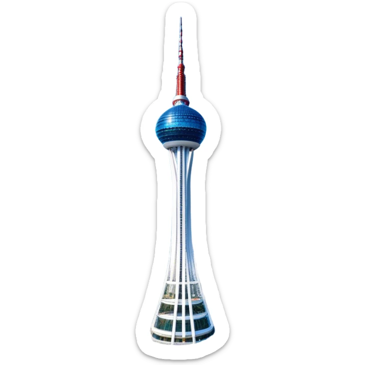 ​Cinematic Realistic N Seoul Tower, depicted in brilliant daylight as a slender, single-column tower rising from a modern cityscape, crowned by a sleek cylindrical observation deck offering panoramic views over Seoul, with crisp glass and steel surfaces reflecting clear blue skies and subtle architectural details that capture its futuristic elegance, sticker