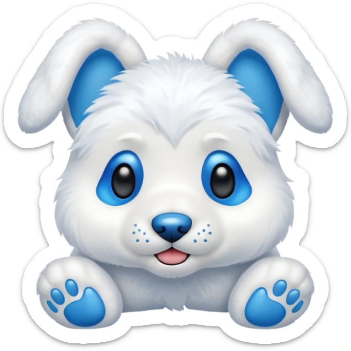 A stuffed animal dog with a blue nose white ears with blue inside the ears blue feat sticker
