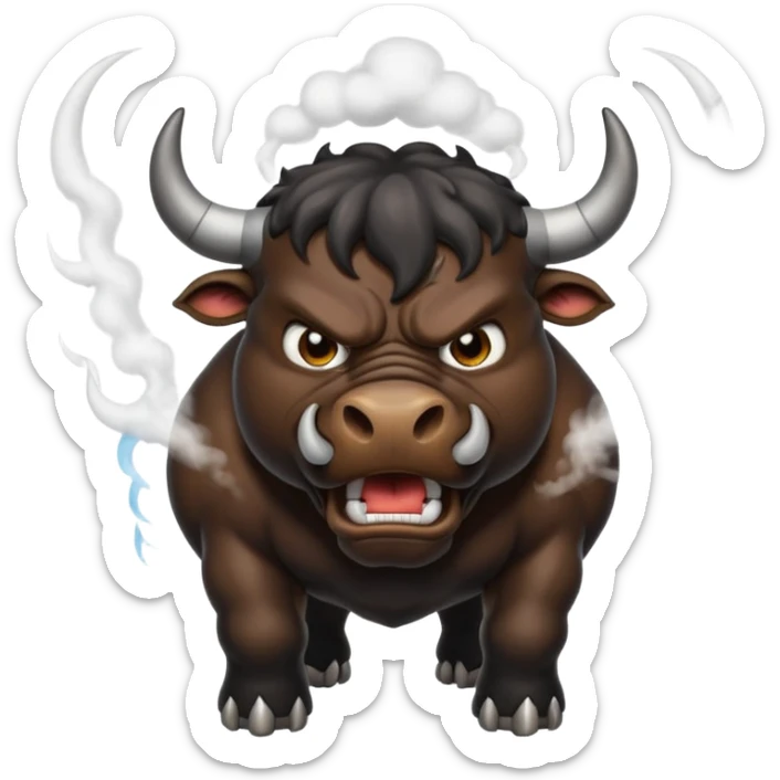 Emoji of an angry black powerful bull with steam coming out of its nose sticker