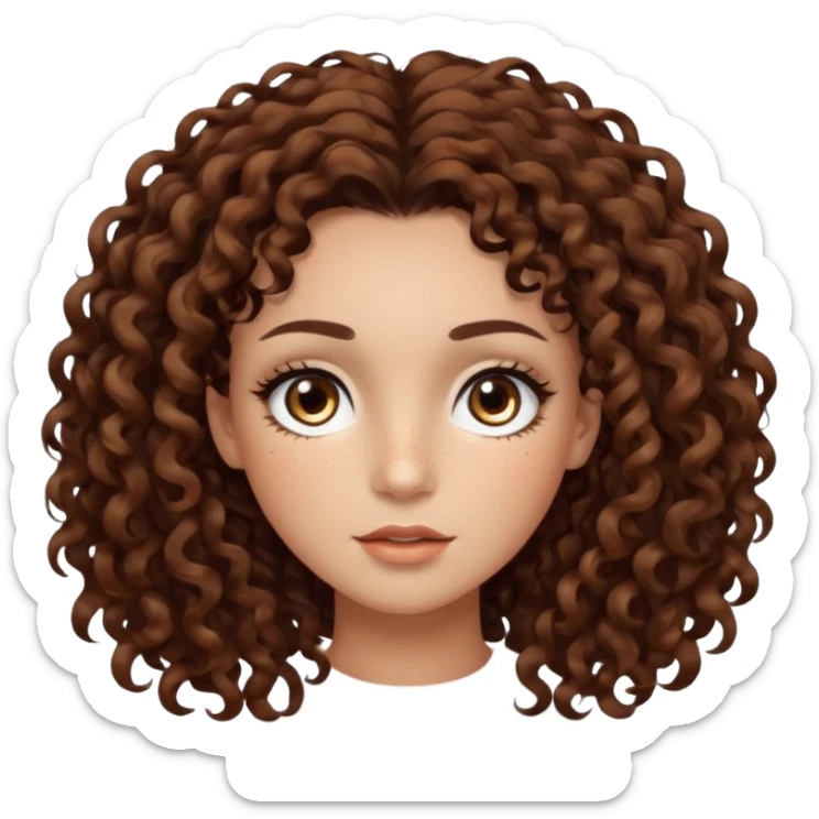 dark brown curly hair with dark brown eyes and long lashes with freckle and light brown skin sticker