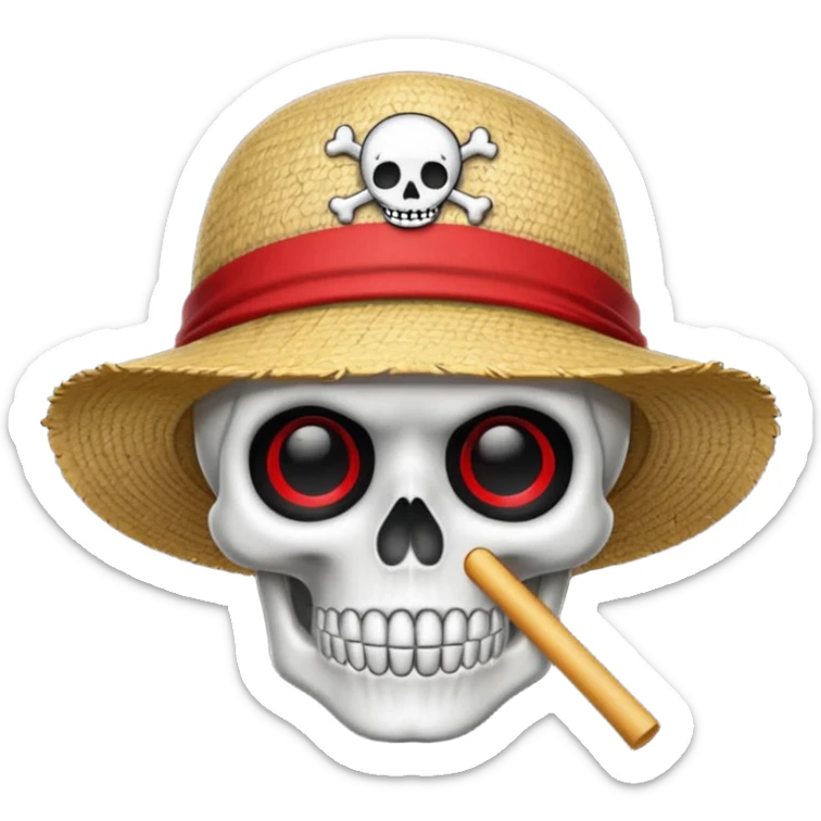 Luffy straw hat logo but.his head is a skull and the line in the hat is red without a hair and a completely black eyes sticker