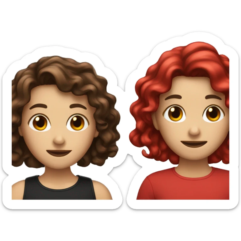 two best friends, obe with black and red-is hhair long and the other with brown wavy hair sticker