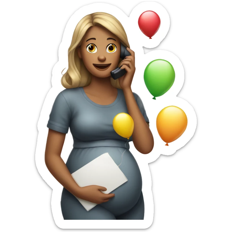 A pregnant woman makes a phone call with balloons in her hands sticker