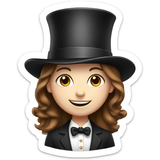 happy white girl - brown hair- magician- top hat sticker