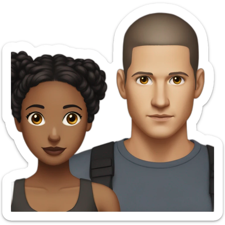 Wentworth miller and a black girl brown eyes and sblack hair in a bun sticker