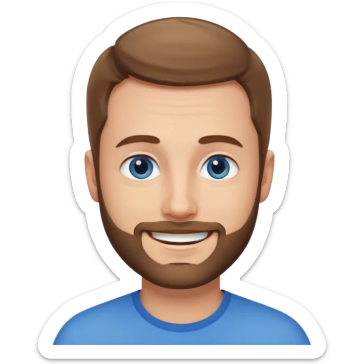 homme yeux bleus presque chauve mais encore avec des cheveux clairsemées et une barbe courte moins de chevaux et sourir sticker