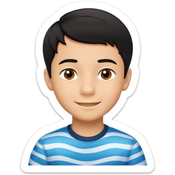 An Emoji of boy age in 10 with short black hair, who can be described by three words: perfectionist, air, ocean sticker