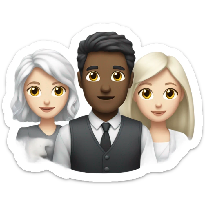 dark hair white man and white hair white woman with dark cat and semi-dark-semi-gray-semi-white cat sticker