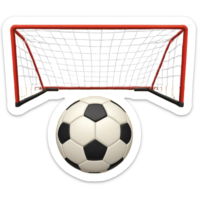 A close-up of a mini-football (futsal) ball placed on a wooden floor of an indoor sports hall, with the goalposts in the background. The scene highlights the smooth texture of the ball and the detailed net of the goal, emphasizing the fast-paced nature of the sport. sticker