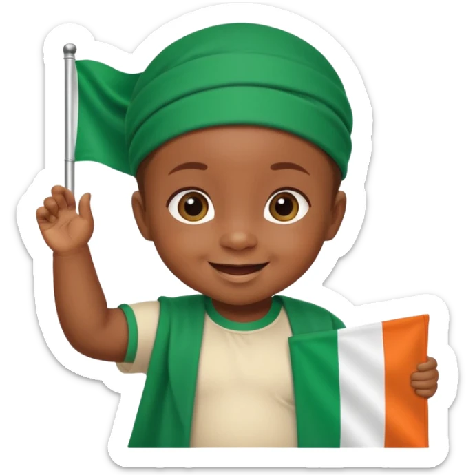A cute Nigerian baby waving the Nigeria flag, smiling happily, colorful festive background, bright and cheerful atmosphere. sticker
