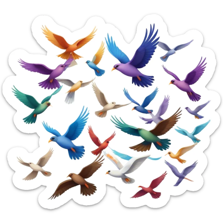 A flock of birds soaring across the sky, their wings spread wide as they glide gracefully through the air, creating a sense of freedom and movement sticker