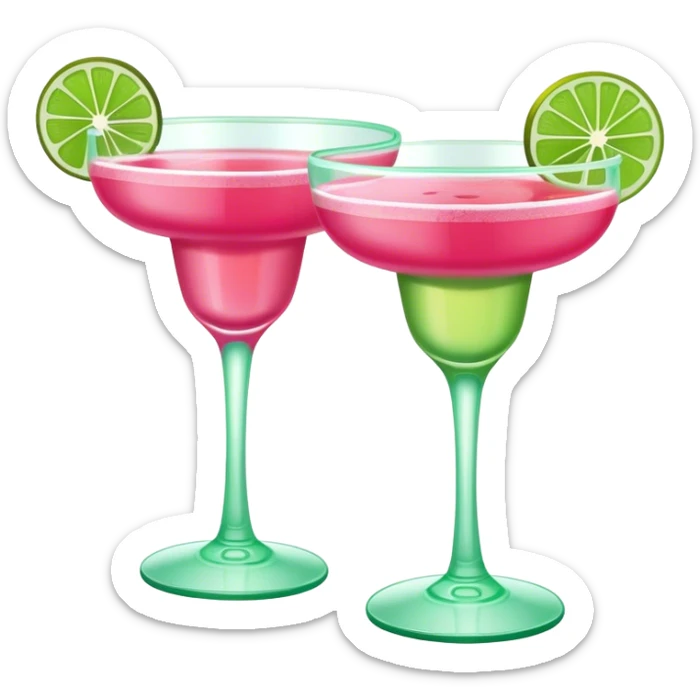 Pink margarita glass and pale green margarita glasses clinking at an angle sticker