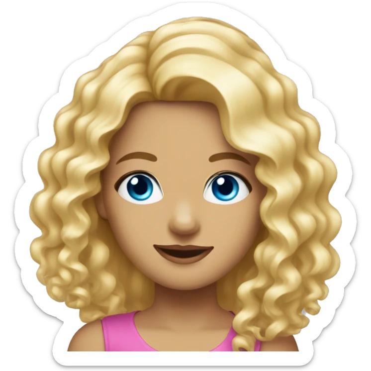 Girl with blue eyes long curly blonde hair wearing a party hat   sticker