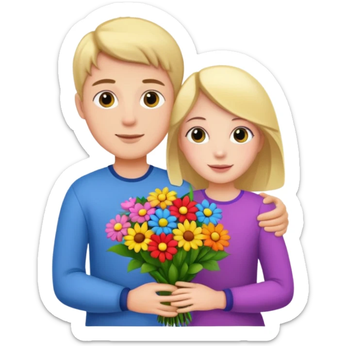 Boy namned Edvin holds flowers and gives it to Linnea sticker