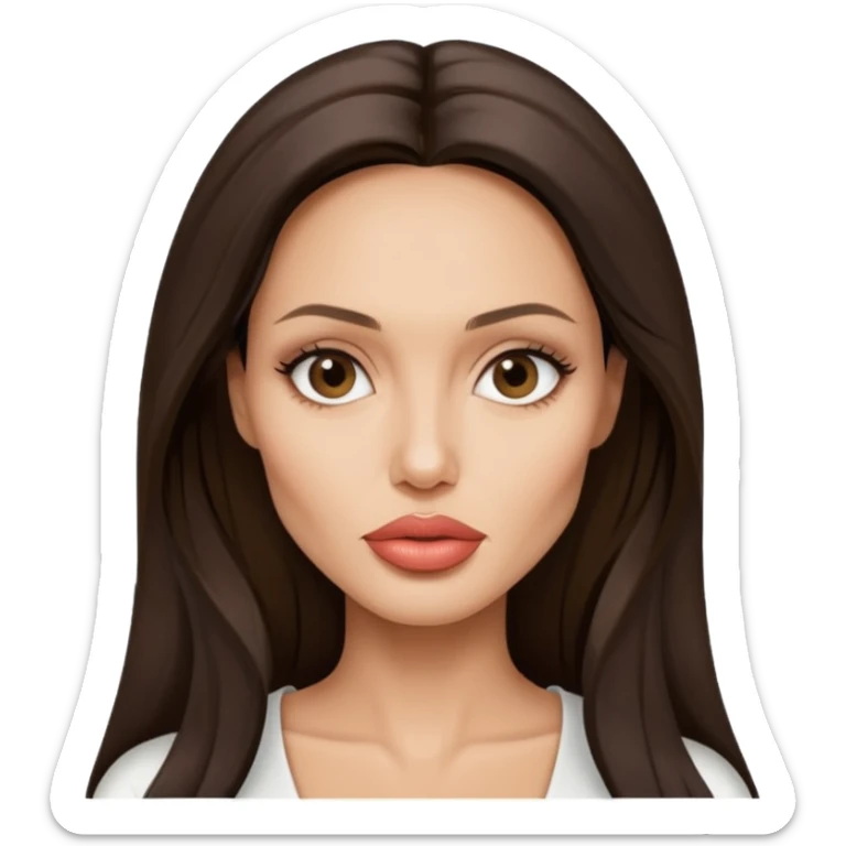 Angelina jolie , fashion model Beautiful woman model adult   large breasts  with close set eyes tan skin, full lips  long hair model white  top   sticker