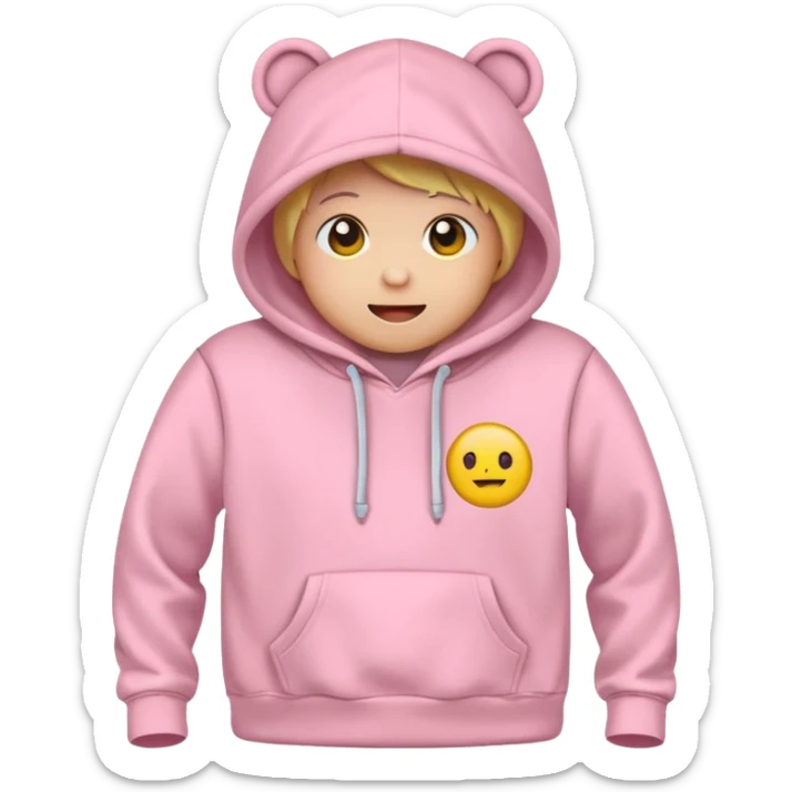 baby pink colour hoodie( only hoodie packshot) with hood emoji  sticker