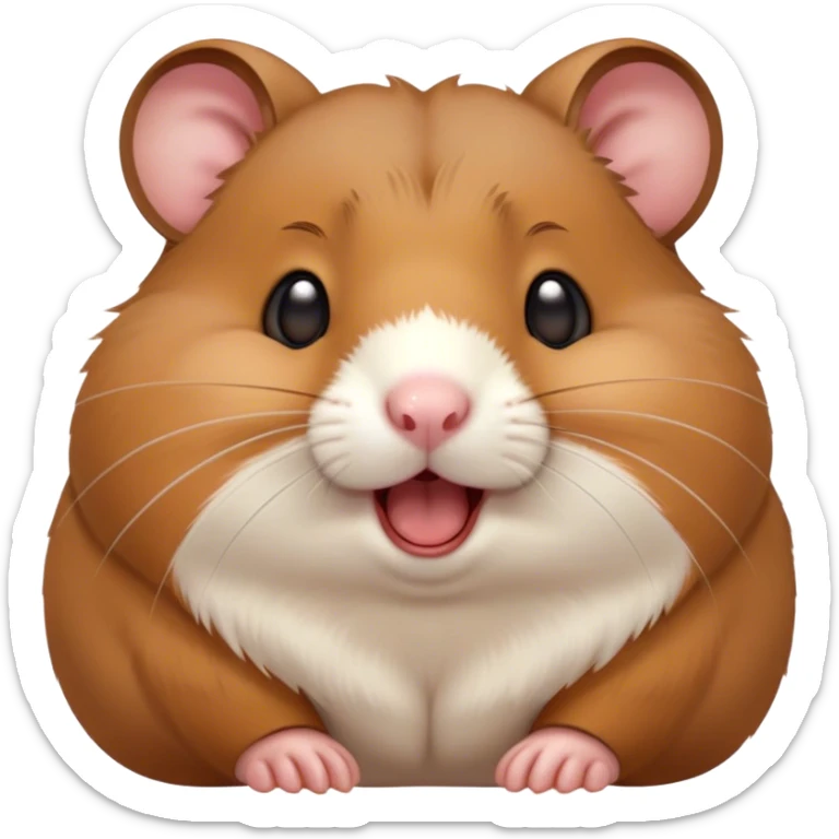 Cinematic Cute Yawning Brown Hamster Portrait Emoji, Head tilted slightly with a dramatic, wide-open yawn, showcasing a smooth, rich brown fur with tiny droopy ears, round dark eyes barely open in drowsy contentment, Simplified yet irresistibly adorable features, highly detailed, glowing with a soft, cozy glow, high shine, relaxed yet expressive, stylized with a touch of whimsy, bright and endearing, soft glowing outline, capturing the essence of a sleepy yet affectionate hamster, so drowsy it feels like it could stretch out of the screen and curl up for a nap! sticker