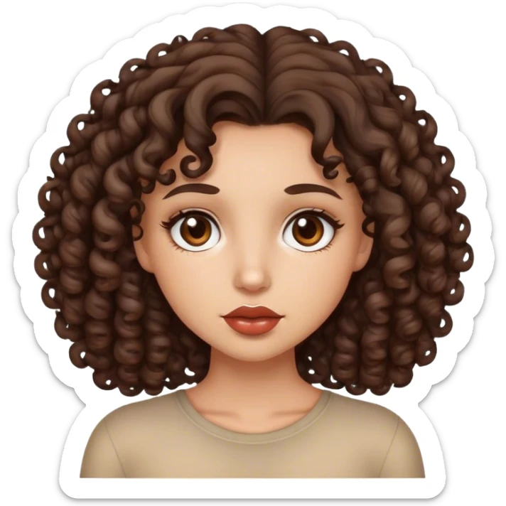 Brunette girl with curly hair type 3c color brown, brown eyes and Thick lips sticker