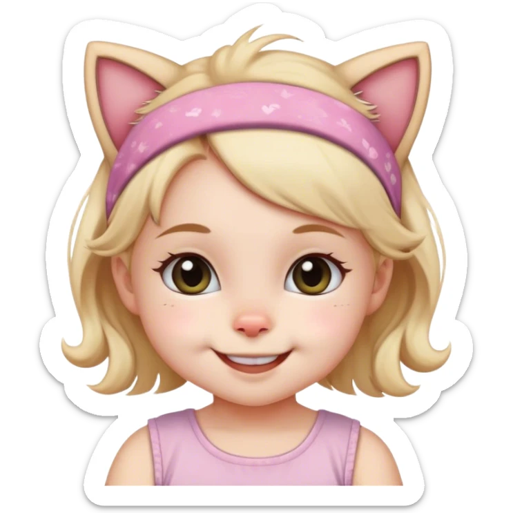 Toddler girl wearing a cat headband and have a cute smile  sticker