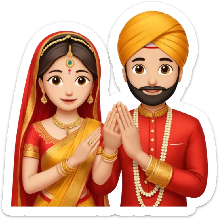 Two hands in a engagement..One hand of groom and one hand of bride. Bride dress - red/yellow saree. groom- light orange punjabi (oonly hands will be visible in the image) sticker