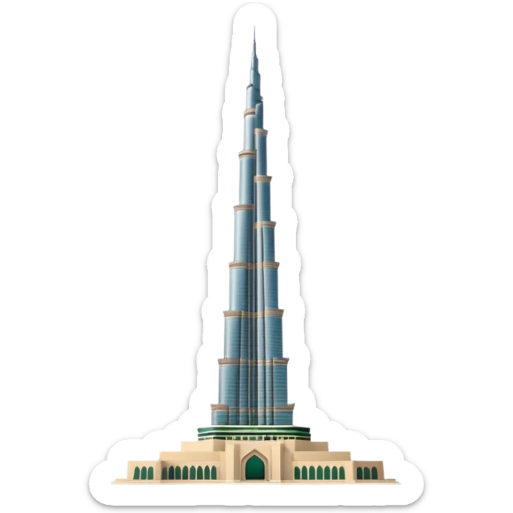 Burj Khalifa, light beige with dark green details, minimalist, emoji style sticker