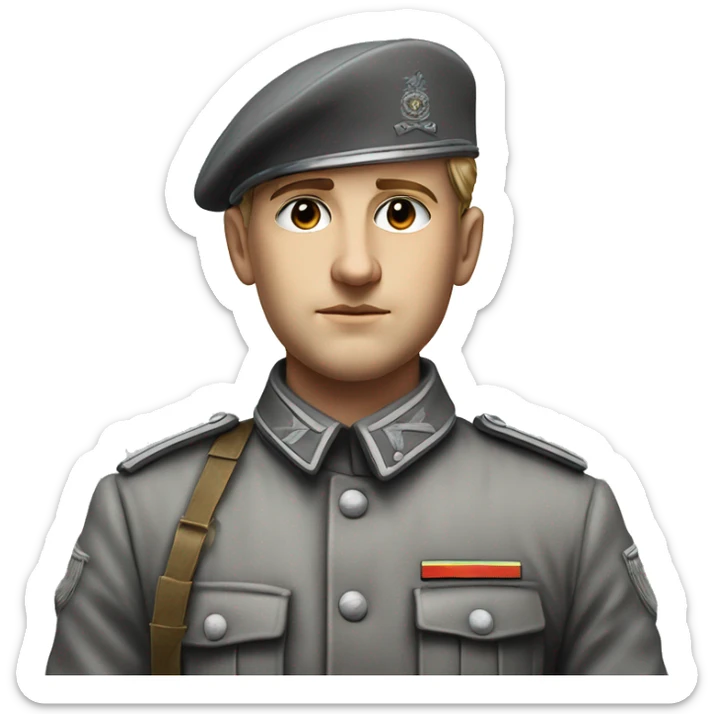photorealistic 30 years old german soldier the middle of the XX century gray uniform detailed face with wrinkles, closed mouth, small eyes  sticker