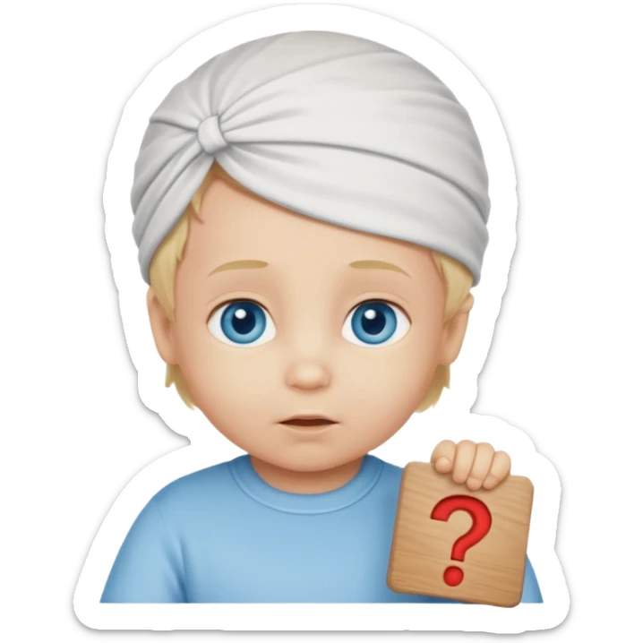 Caucasian blond hair blue eyed infant baby with a genius sign over it’s head sticker