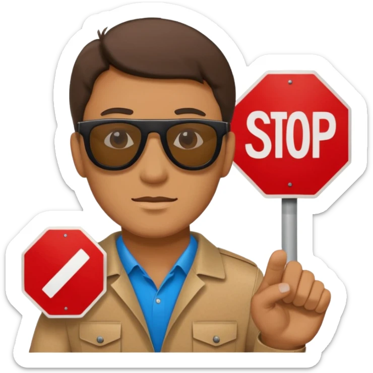 a man with cardboard in hands stopping cars sticker