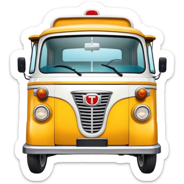 Cinematic Realistic Tuk Tuk Pop Culture Emoji, featuring a vibrant portrayal of the iconic Thai tuk tuk rendered with dynamic textures and lively, urban lighting. sticker