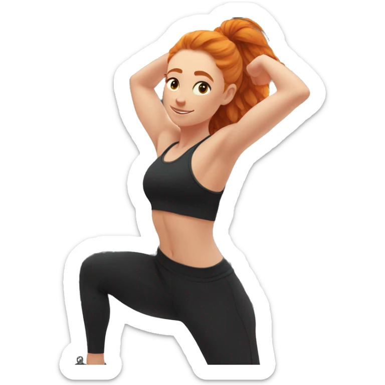 Aesthetic cute Ginger girl in black gym fit full body stretching  sticker