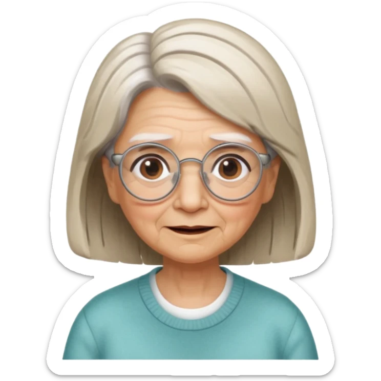 Grandma grandmother Gypsy alternative lifestyle concerned happy wise granny wire rims haircut long hair medium hair brown and white streaked hair sticker