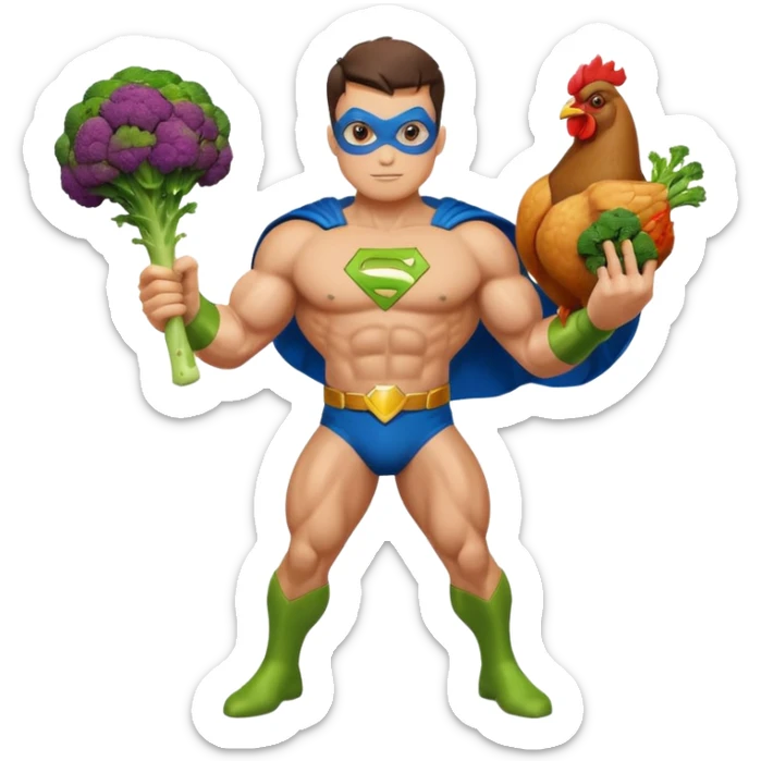 mister energy is a chain store selling healthy food, such as chicken, pork, or fish with vegetables.
create a mascot/superhero logo for this. sticker