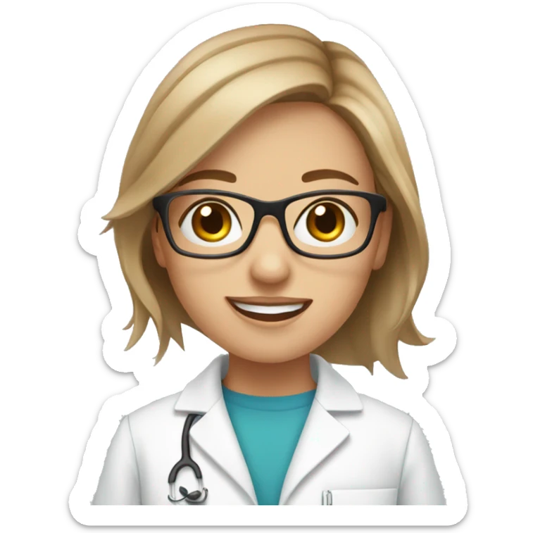 Blue eyed, ligh brown hair, pharmacist girl with glasses  sticker