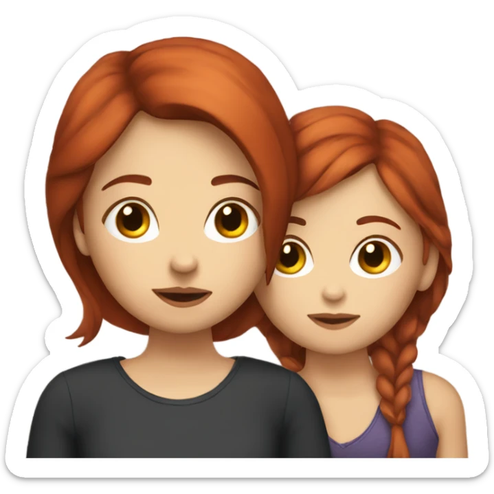 A girl with brown hair kissing a girl with red hair  sticker