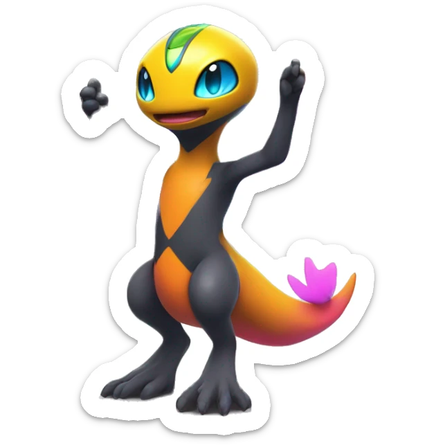 Colorful Neon Colors Vibrant Colors Flying Futuristic Fakémon-Pokémon-Creature Full Body sticker